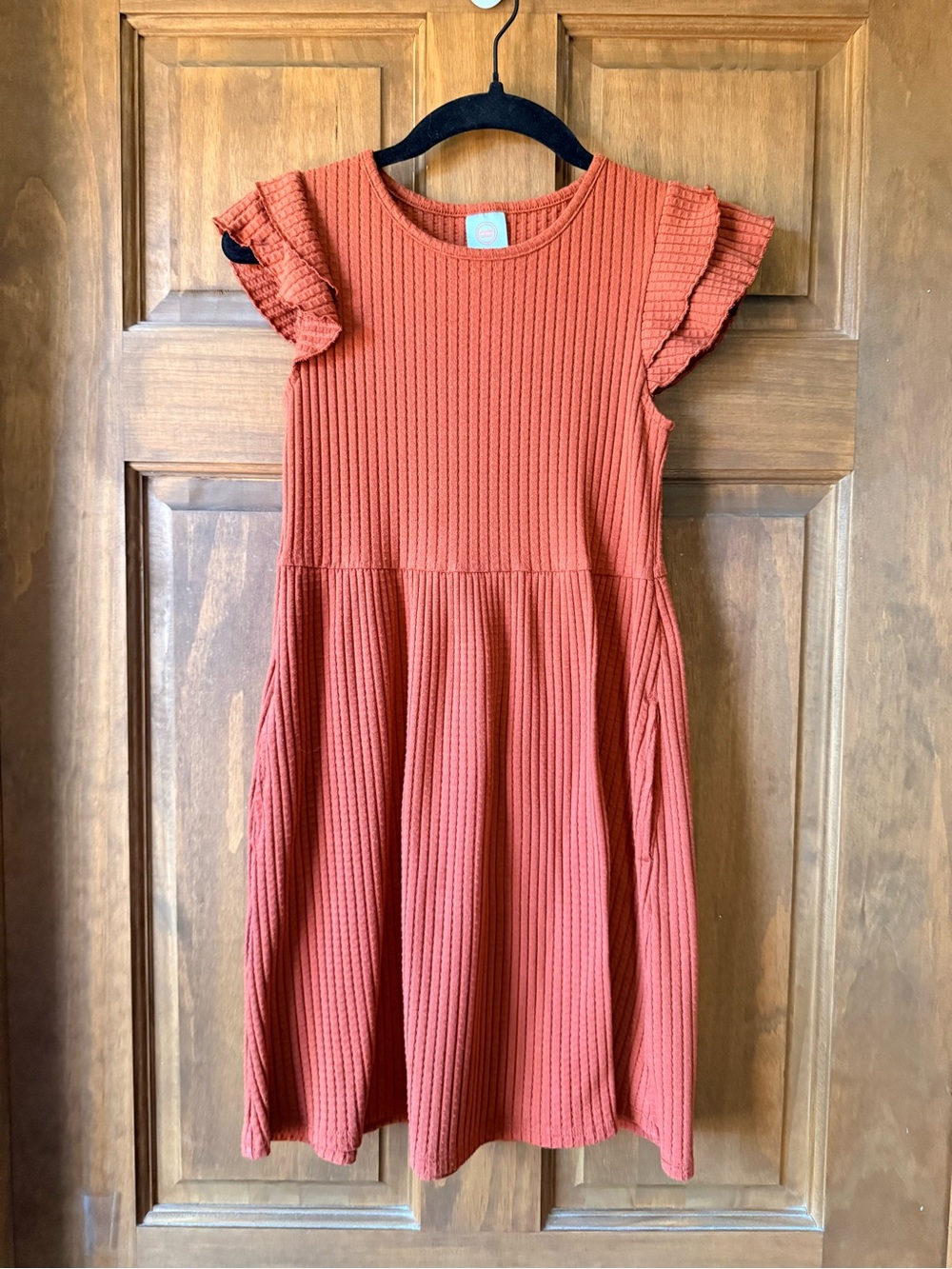 wonder nation Rust Ribbed Flutter-Sleeve A-Line Dress